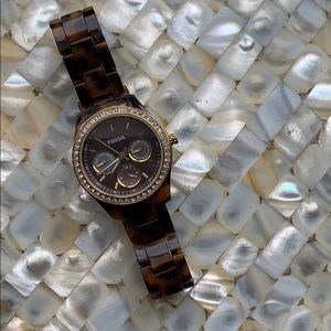 Tortoise and gold fossil watch